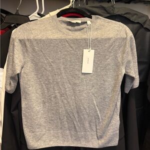Vince Gray Wool Short Sleeve Polo Fine Knit Sweater NWT Small